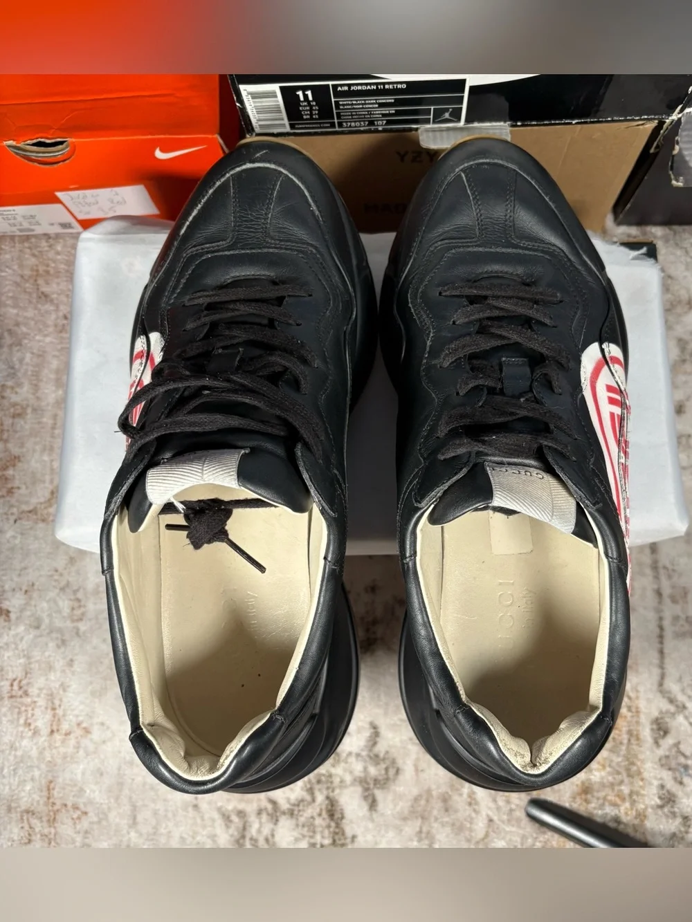 Size 10 GG - Gucci Rhyton Sega Black sneakers white red logo Ace